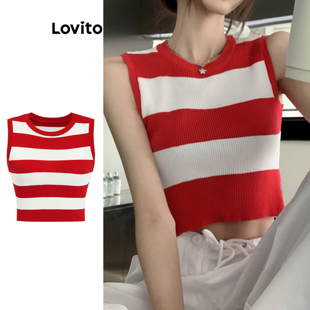 Lovito เสื้อถัก สีบล็อกลายทางสบาย ๆ สำหรับผู้หญิง L106AD231