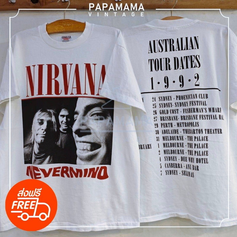 [ NIRVANA ] NEVERMIND @1992 AUSTRALIAN TOUR เสื้อวินเทจ เสื้อทัวร์ วงร๊อค เนอร์วาน่า men vintage shi