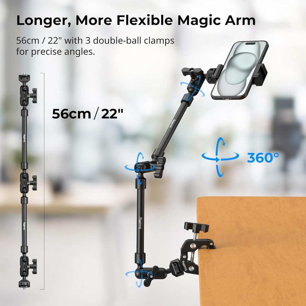 Smallrig 22" ปรับ Magic Arm Boom Arm Mount สําหรับ Light/เว็บแคม/ไมค์/กล้องแอคชั่น ฯลฯ