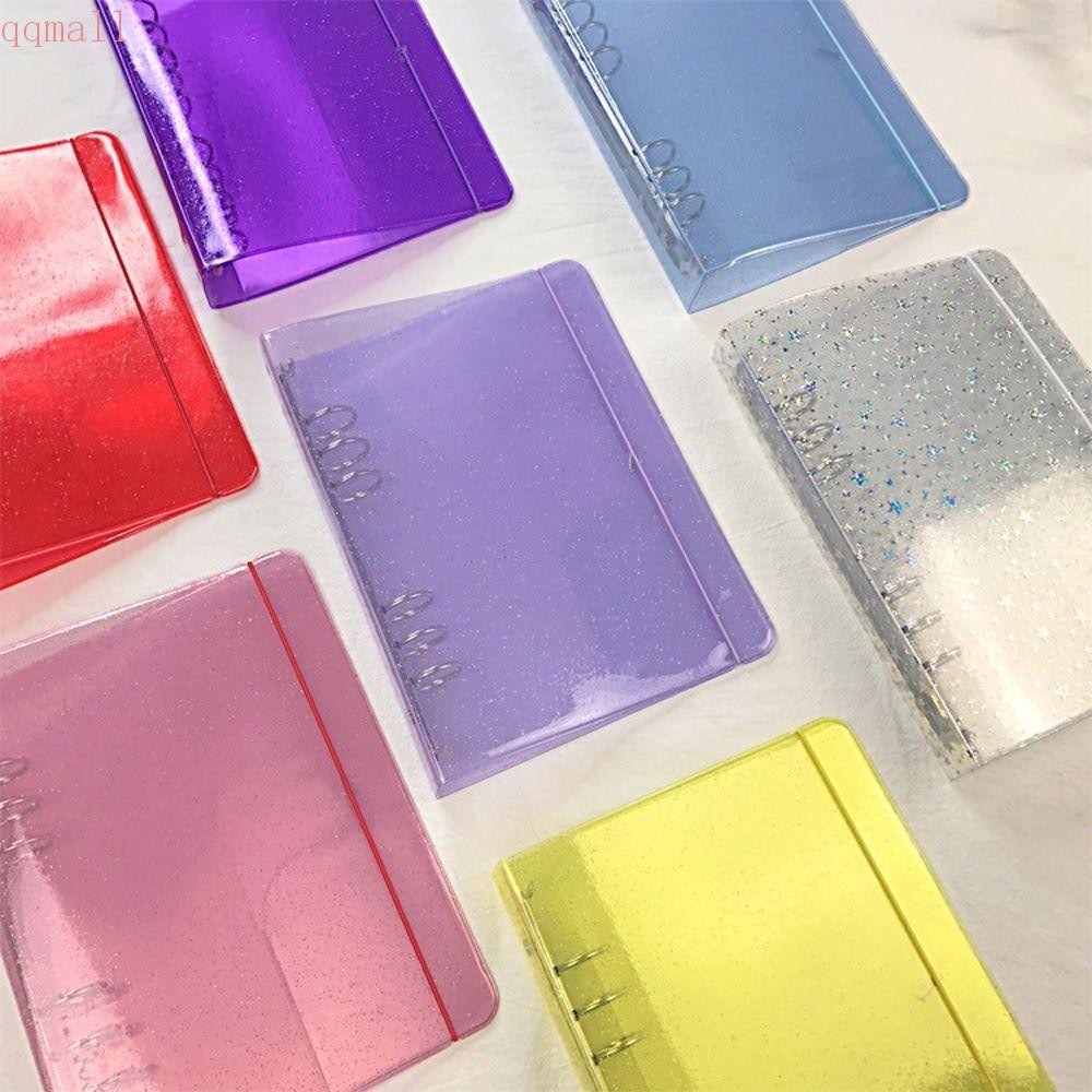 Qqmall สี Binder Cover, A5/A6 ขนาดโปร่งใสคู่มือ,ทนทาน 6 แหวน Glitter Sequins Creative Notebook Protector อุปกรณ์เครื่องเขียน