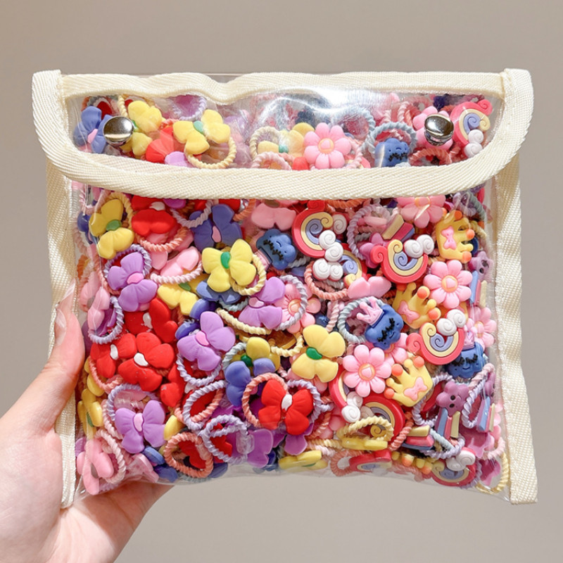 50ชิ้นสุ่มดอกไม้น่ารักสัตว์ยางรัดยืดหยุ่นสูงไม่เจ็บผมคาดศีรษะไม่นําถุงเก็บ