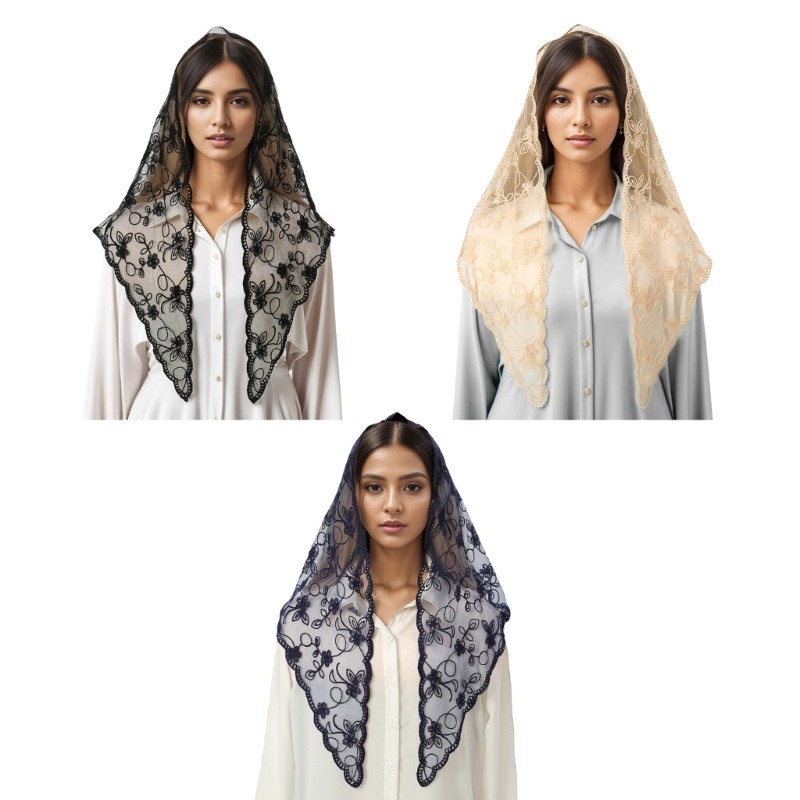 LRVI Vintage Lace Flower Veil แบบดั้งเดิม Mantilla Veil Latin Mass Veil สําหรับคริสตจักร