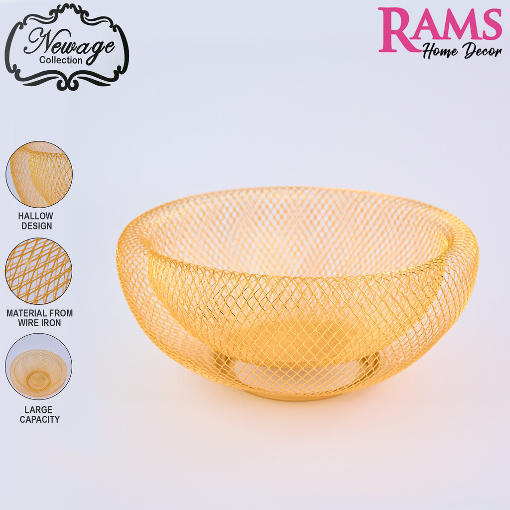 Newage 29cm Metal Golden Fruit Basket Bowl / Fruit Basket / Fruit Bowl / Tempat Letak Buah - Gold