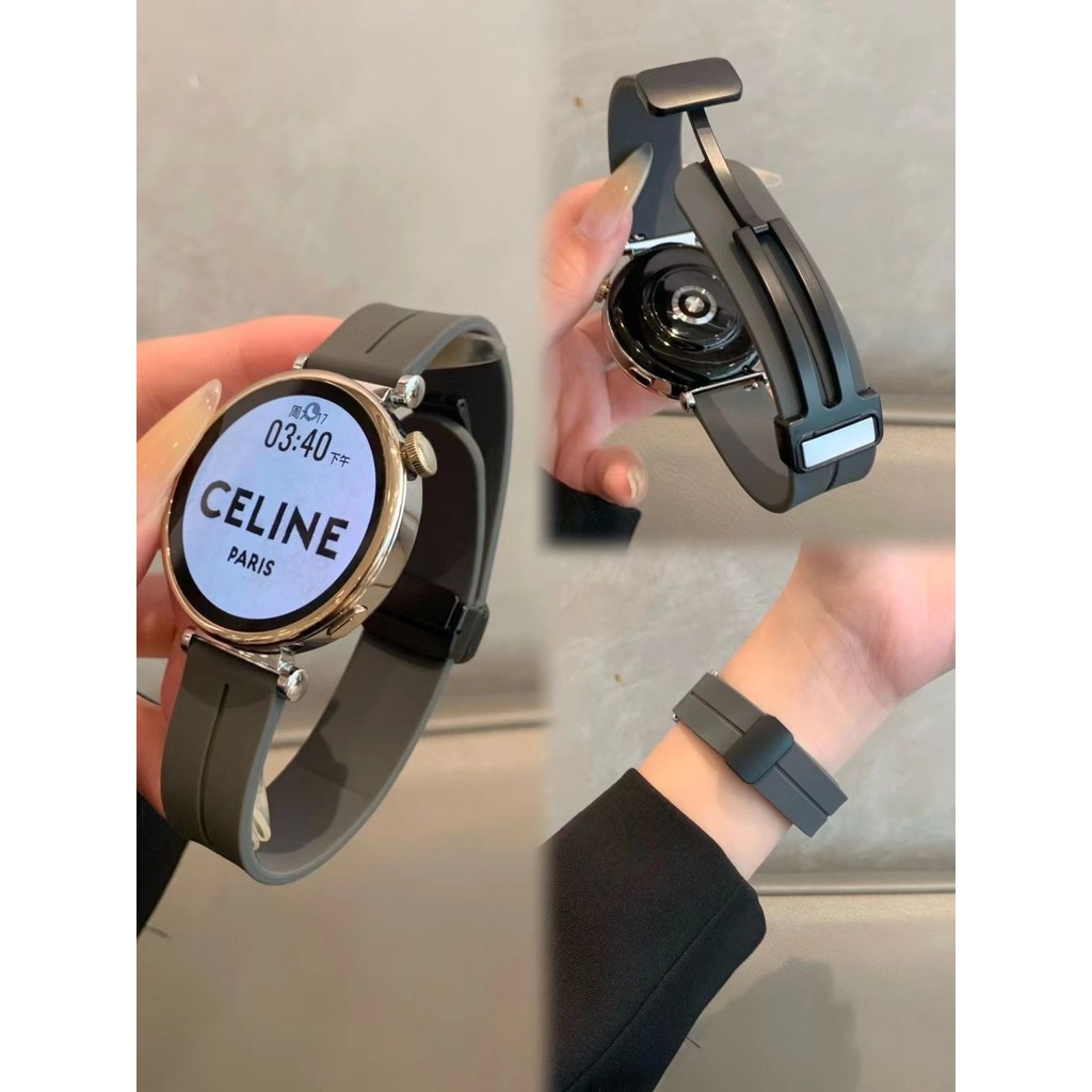 สายนาฬิกาข้อมือผูหญิงชิลิโคนแม่เหล็กสำหรับGarmin rey venu2s venu3s vivoactive4s 3s 255s 265s สาย18mm