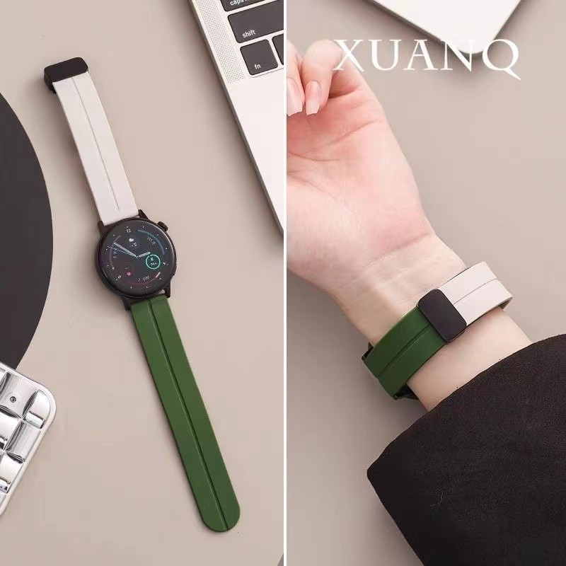 สายนาฬิกาข้อมือผูหญิงชิลิโคนแม่เหล็กสำหรับGarmin rey venu2s venu3s vivoactive4s 3s 255s 265s สาย18mm
