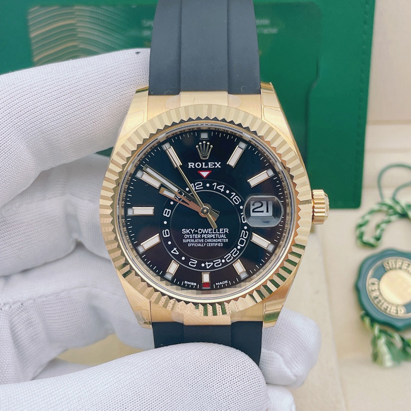 กล่องกล่องใบรับรอง Rolex นาฬิกาผู้ชาย Aviator ประเภท 18K Gold Mechanical นาฬิกาผู้ชายของแท้ m326238-