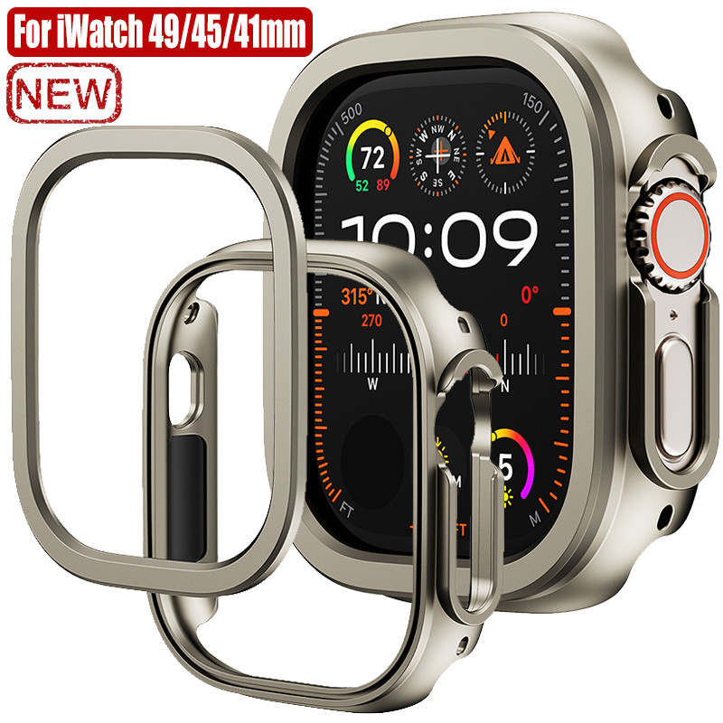 อลูมิเนียมอัลลอยด์ TPU สําหรับ Apple Watch Ultra 2 49 มม.45 มม.41 มม.หรูหราไทเทเนียมสีโลหะกันชนป้องกันสําหรับ iWatch 9 8 7