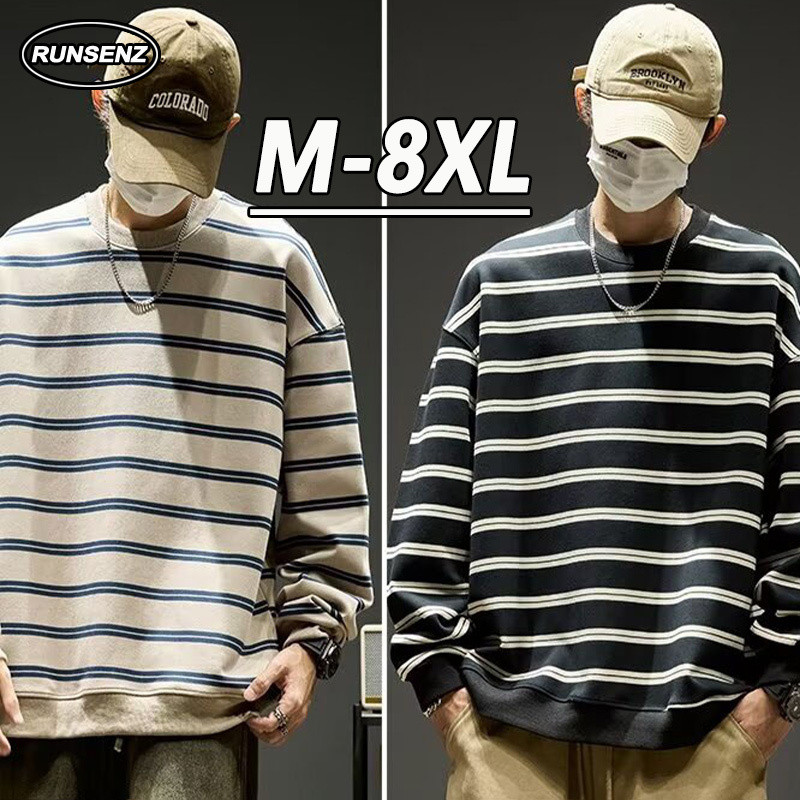 M-8xl สไตล์ขี้เกียจลายเสื้อกันหนาวผู้ชาย Plus ขนาดสบายๆหลวมแขนยาว Oversize T เสื้อ