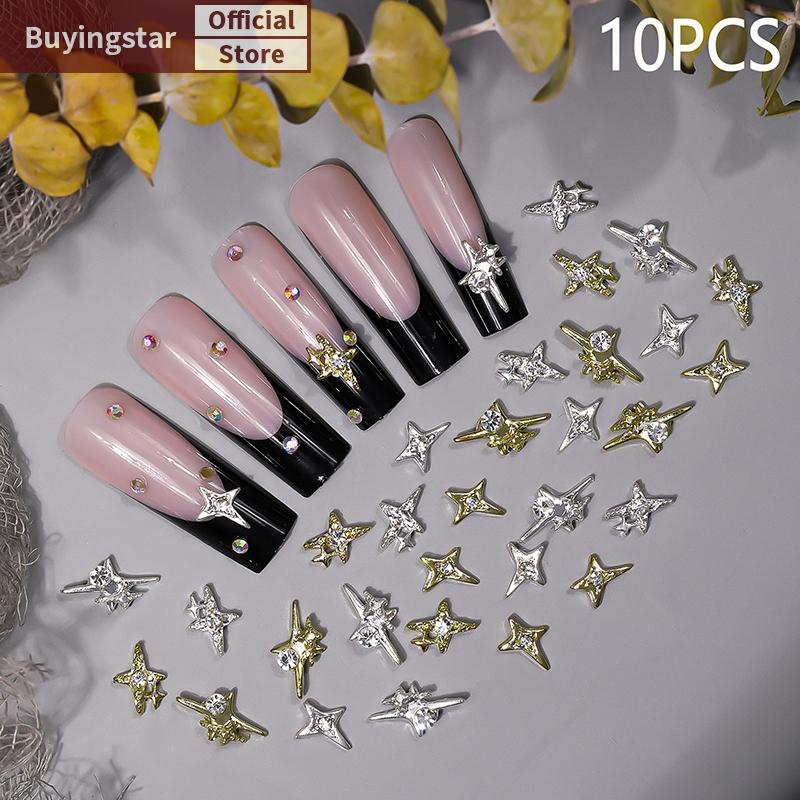 Zcx 10 ชิ้น 3D โลหะผสม Asterism เล็บ Ch ตกแต่ง Star อุปกรณ์เสริม Glitter Rhinestone อะไหล่เล็บวัสดุอุปกรณ์ VO
