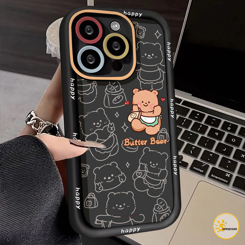 เคสนิ่มลายหมีเนยเรียบง่าย เข้ากันได้กับ OPPO A38 A15 A58 A16 A12 A5s A7 A3s A17 A53 A57 A54 A77 A78 A72 A52 A92 A9 A11K
