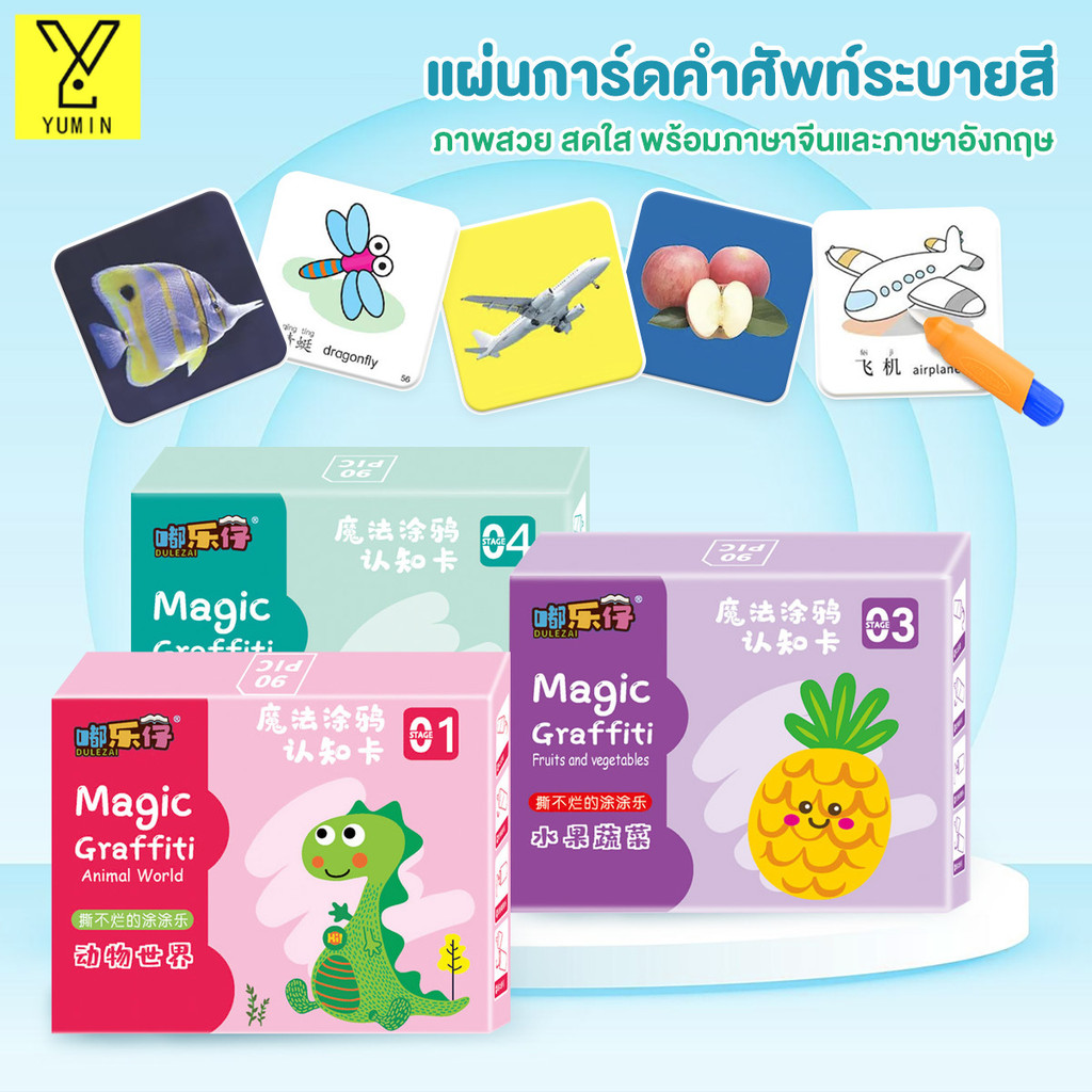 Flash Card แฟลชการ์ดเด็ก แผ่นการ์ดคำศัพท์ระบายสี บัตรภาพคำศัพท์ กระตุ้นสายตา อายุ 0-3 ปี สามารถนํามาใช้ซ้ําได้