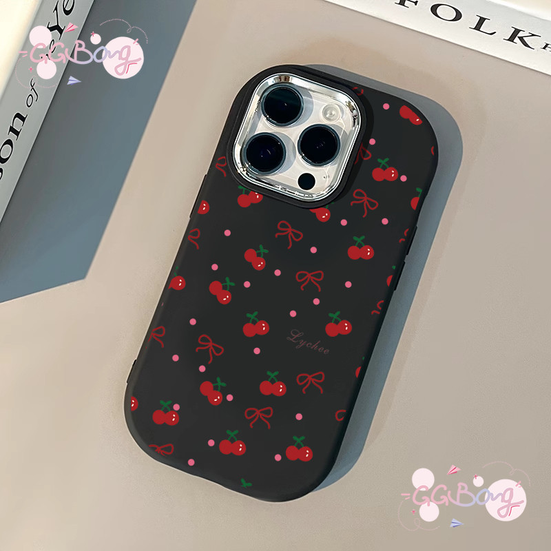 การ์ตูนเชอร์รี่สีแดงโบว์น่ารักชุบโลหะฝาครอบเลนส์ เคสไอโฟน 11 16 XS 12 14 13 15 16 Pro Max 16 7 8 11 14 Plus XR X SE เคส - ภาพย่อย 3