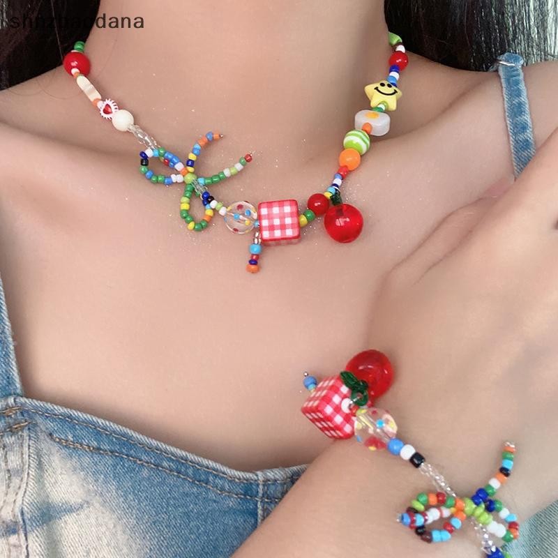 [SHNZAA] สร้อยข้อมือลูกปัดหัวใจ Dopamine Bowknot สีสันสดใสหวาน Apple Dangle สร้อยคอสําหรับผู้หญิงแฟชั่นเครื่องประดับของขวัญ FSSG