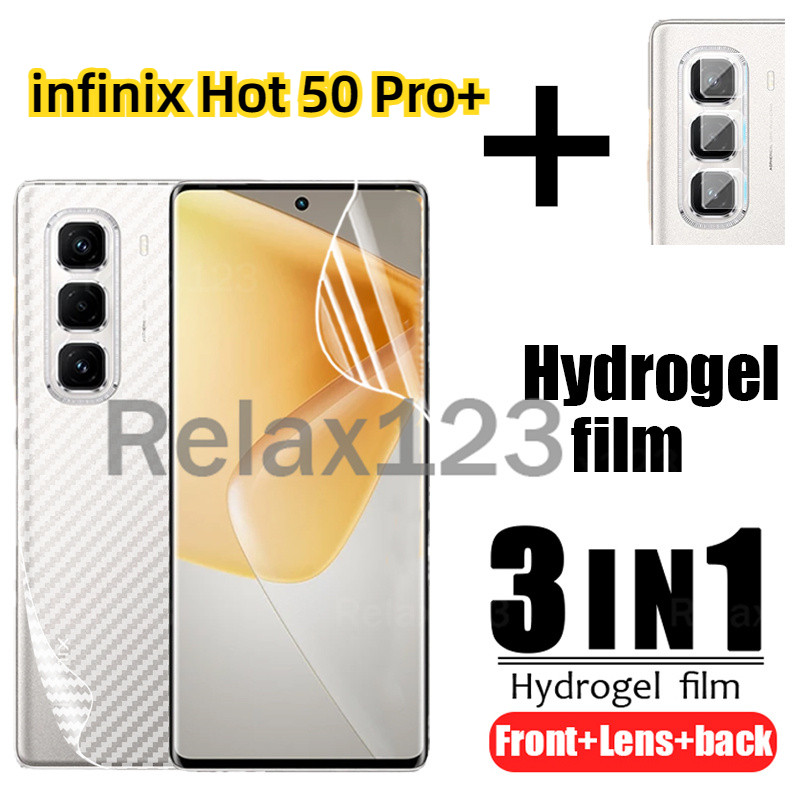 3in1 ด้านหน้ากลับ Hydrogel ฟิล์มและกระจกกล้องสําหรับ infinix Hot 50 Pro+ 4G infinix Hot50Pro+ 4G infinix Hot50 Pro Plus 4G Hot50Pro 2in1 กล้องกระจกป้องกันหน้าจอฟิล์มไฮโดรเจล