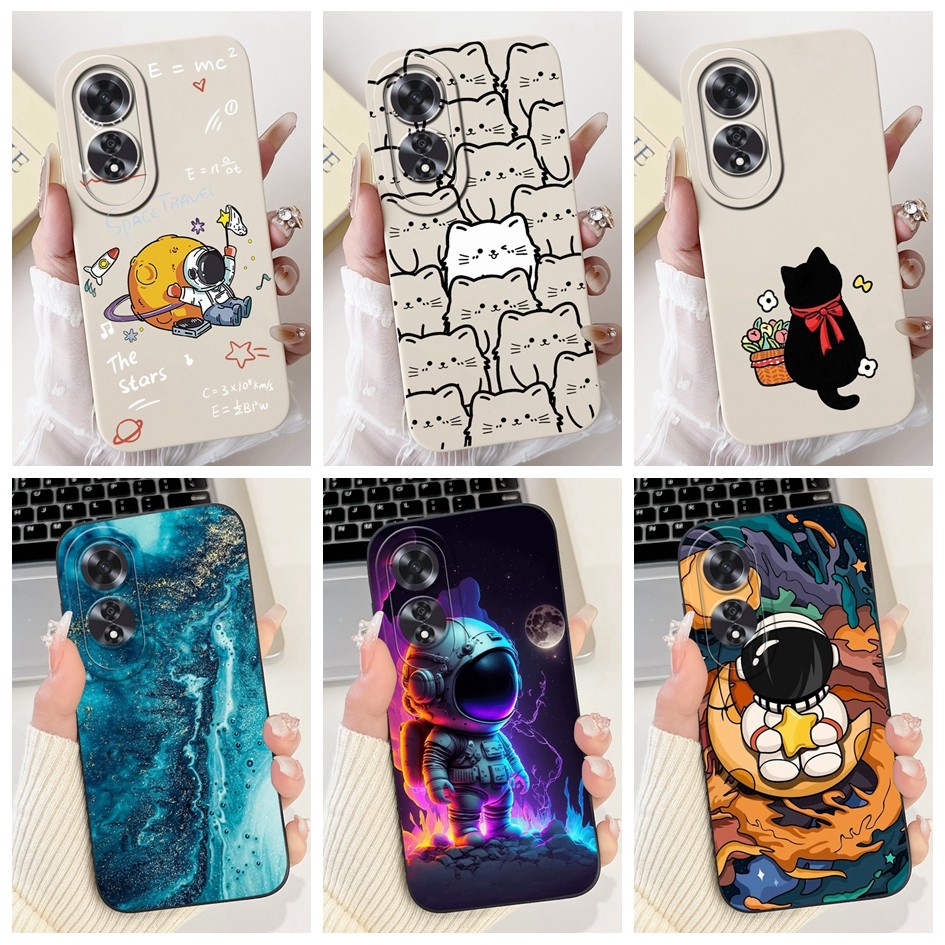 ปลอกอ่อนสําหรับ OPPO A60 2024 กรณี CPH2631 60 กันชนกันกระแทกน่ารักนักบินอวกาศ Cat Anti Drop กรณีสําหรับ OPPOA60 4G Shell