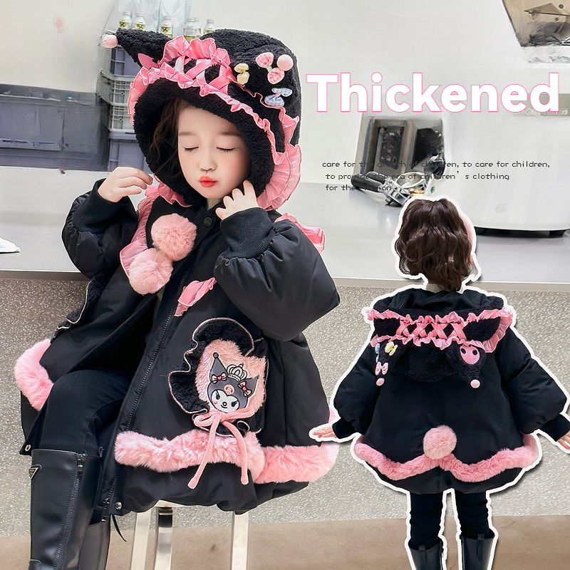 cosplay เด็กหญิง Kuromi พร้อมเสื้อและหมวก สำหรับฤดูหนาว Lolita Princess