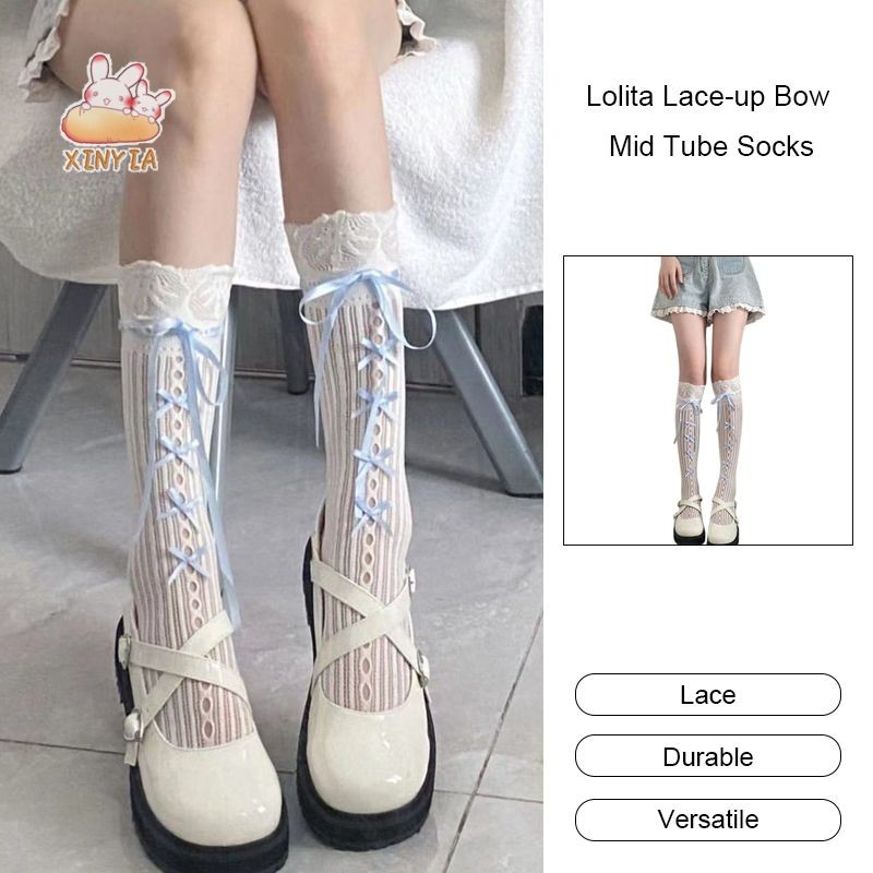 ถุงเท้า ถุงเท้า JK Lolita โบว์ริบบิ้น สไตล์เกาหลีสไตล์ญี่ปุ่น หวานน่ารัก ถุงเท้าลูกวัวผู้หญิง สําหรับนักเรียนหญิง.xinyia.th