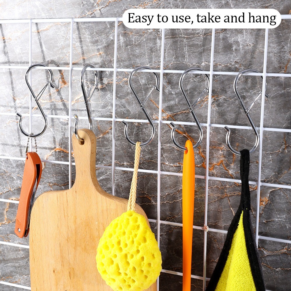 [จัดส่ง 3-5 วัน]2/5/10 ชิ้น Heavy Duty Windproof S Hooks - ตะขอเหล็กคู่ 9 ซม.สําหรับเสื้อผ้า/เครื่องครัว/ถุง, แบริ่งที่แข็งแกร่ง - รูปที่ 2