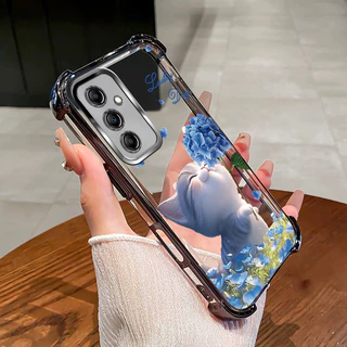 SAMSUNG สําหรับSamsung A15 A16 A26 A25 A35 A55 4G 5Gเคสโทรศัพท์ดอกไม้แมวสี่มุมซิลิโคนTPUโปร่งใสSoft shell XH007