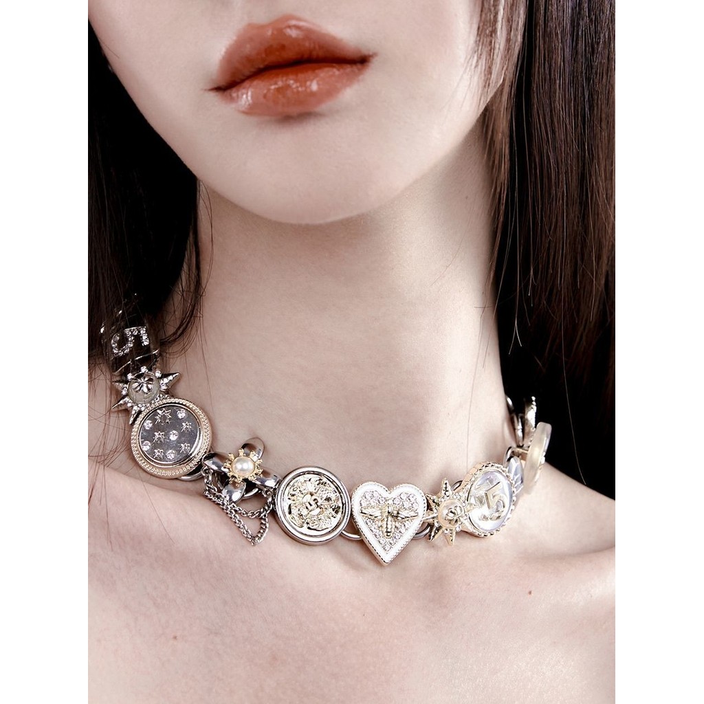 [สไตล์โซ่ข้าม] VERB Treasure Series สร้อยคอปังก์ดีไซน์หรู ตัวเรือนไทเทเนียมสแตนเลสดIAMOND-studded คล