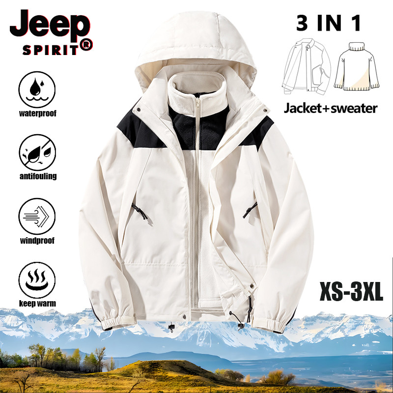 JEEP SPIRIT Couple Winter 3-in-1 เสื้อแจ็คเก็ตอเนกประสงค์กันลมและกันน้ําเสื้อแจ็คเก็ตอุ่นสําหรับปีนเขากลางแจ้ง