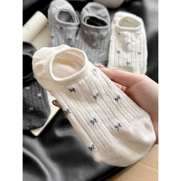 ถุงเท้าดํา personal best ถุงเท้า ถุงเท้าโบว์ผู้หญิงถุงเท้าเรือน่ารักปากตื้นฤดูร้อนแบบบางกันลื่นไม่ตก