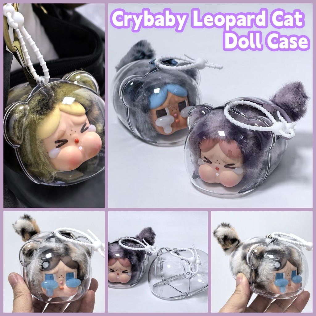 [ผู้ขายท้องถิ่น]🚚 3PCS CRYBABY Leopard Cat Series ตุ๊กตาจี้ Macaron Series Clear เคสป้องกัน 17 ซม.ป้องกันฝุ่น HD Clear กล่องเก็บไวนิลรูปจี้กระเป๋า
