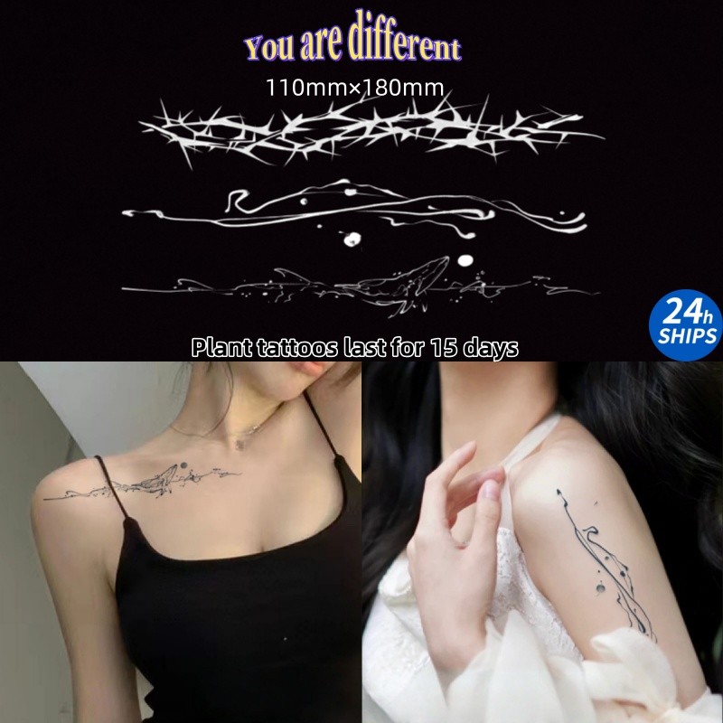 สติกเกอร์ลายสักลายคลื่นสีดำ สำหรับสาวเซ็กซี่ ทนน้ำนานถึง 15 วัน