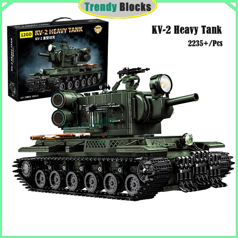 12GO,98003,WWII KV-2 Heavy Tank Building Blocks RC ถังของเล่นของขวัญสําหรับชาย