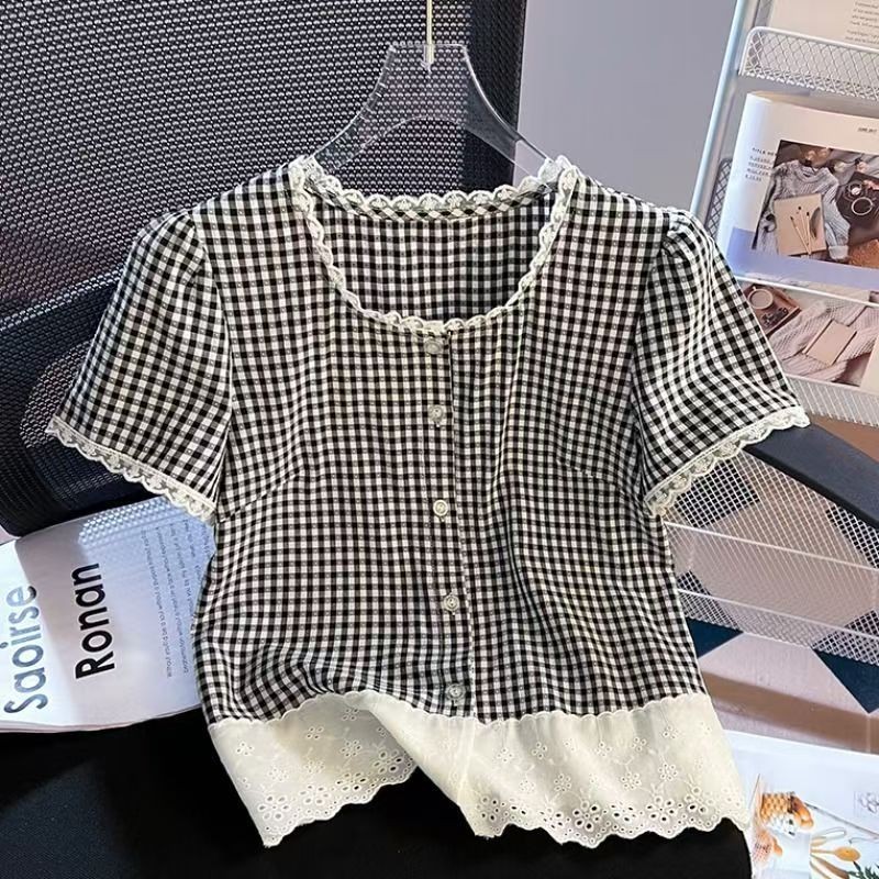 S❣️Silas Shop❣️   ลูกไม้แขนสั้นเสื้อบางบวกขนาดเกาหลีฤดูร้อนสุภาพสตรีเสื้อแขนสั้นเสื้อแขนสั้นบวกขนาดพอดีหลวม
