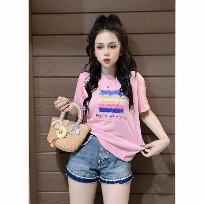 นางสาวเสื้อยืด  ทรง phom  เสื้อยืด สั้น พิมพ์ลาย คอกลม  สไตล์ลำลอง เสื้อยืด - รูปที่ 4