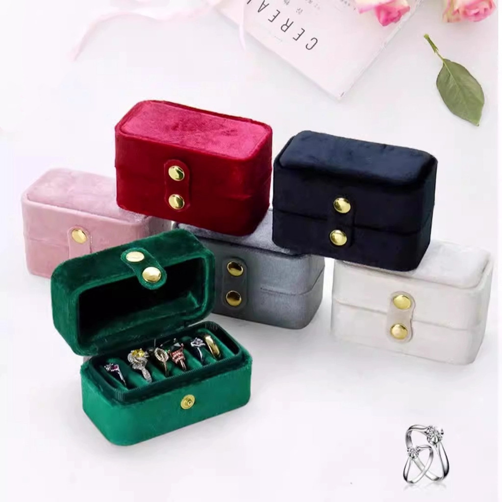 Retro กํามะหยี่แหวนกล่องหู Studs Case Mini Jewlery Organizer กล่องเก็บ
