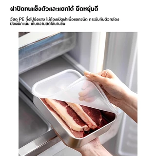 กล่องเก็บอาหารในตู้เย็น สเตนเลส 600 มล. พร้อมฝาปิดพลาสติก เตรียมความสดอาหาร กล่องปิกนิก.