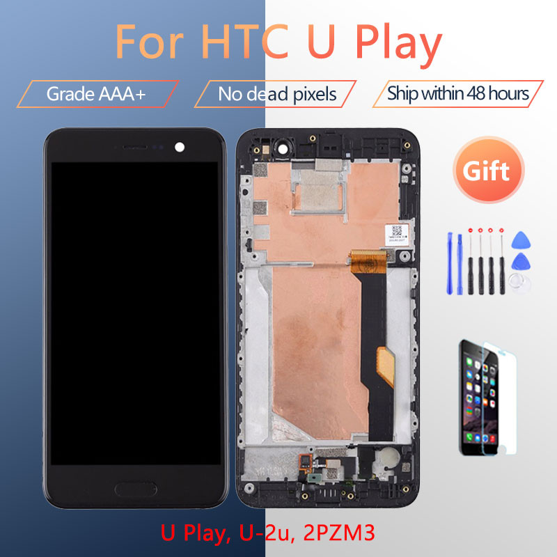 สําหรับ HTC U Play ชุดหน้าจอ LCD พร้อมเคสด้านหน้ากระจกสัมผัส,อัลไพน์ U Play U-2u จอแสดงผล LCD สีดําเ