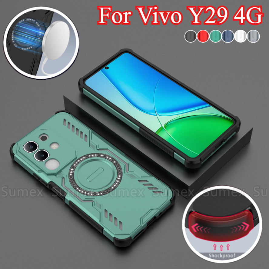 เคสโทรศัพท์กันกระแทกสําหรับ Vivo Y29 4G V2434 2025 เกราะแม่เหล็กชาร์จแหวนปลอกระบายความร้อนกระจายความ