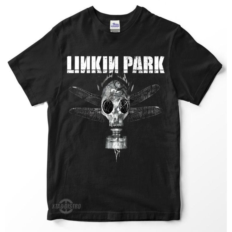 เสื้อยืดธีม Linkin Park พร้อมโลโก้ชื่อวงและภาพกะโหลกรวมปีกแมลงปอ พิมพ์ลายแบบฉบับสไตล์ร็อค จัดส่งภายใน 24 ชั่วโมง