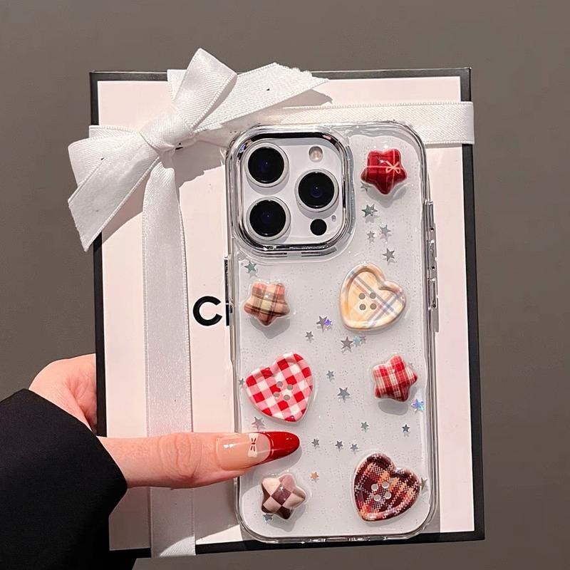 เคสใสกริตเตอร์ ลายหัวใจตาราง สำหรับ ไอโฟน11 i12 12pro 12pM i13 13pM i14 14pM 14plus 15plus i15 15pM 