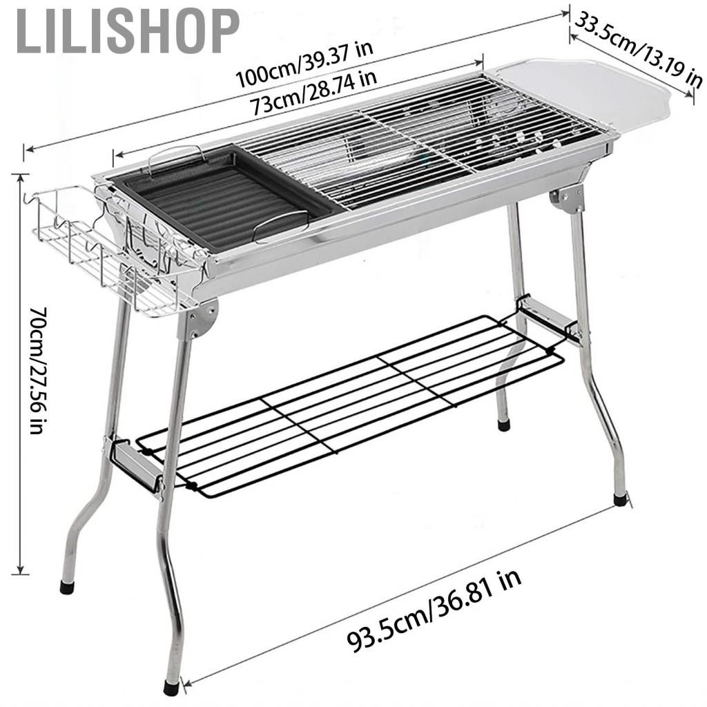 Lilishop Lilishop-th camping camping grill ชุดสแตนเลสสตีลพกพาถ่านพับขนาดใหญ่และการออกแบบน้ำหนักเบา ldeal สำหรับปาร์ตี้ชายหาดปิคนิคสนามหลังบ้านบาร์บีคิวเพิ่มเติม