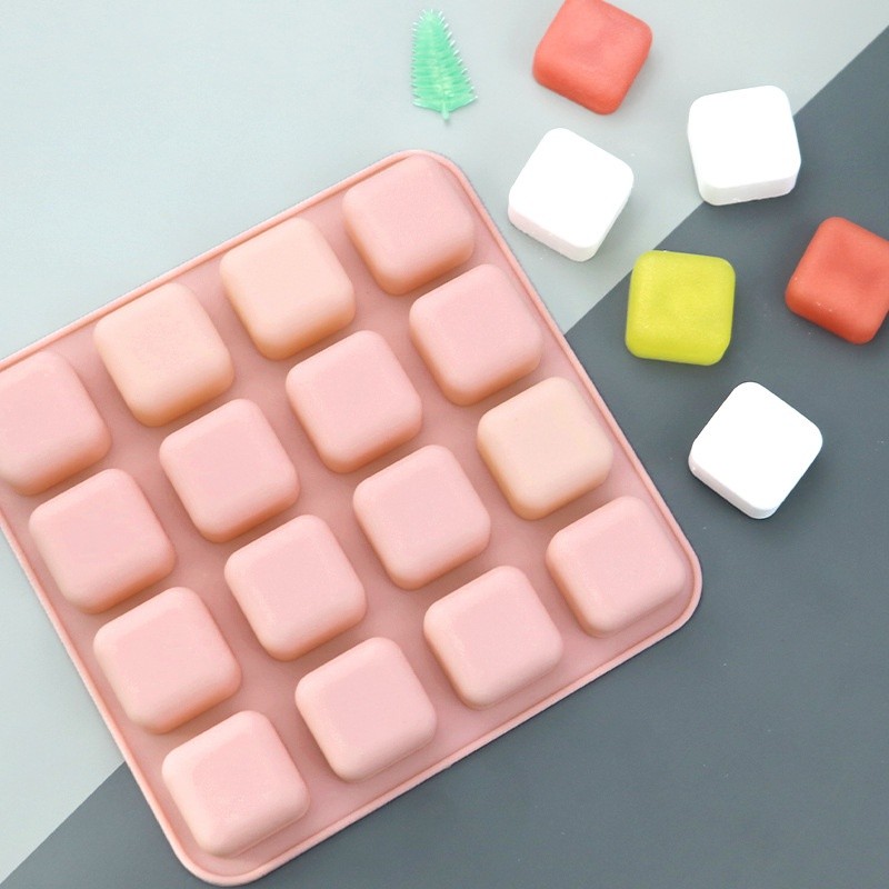 16Cavity Square เค้กเบเกอรี่แม่พิมพ์ซิลิโคน Jelly ช็อกโกแลตทรัฟเฟิลบราวนี่พุดดิ้งแม่พิมพ์สบู่ทํา Mould เค้กตกแต่งเครื่องมือ