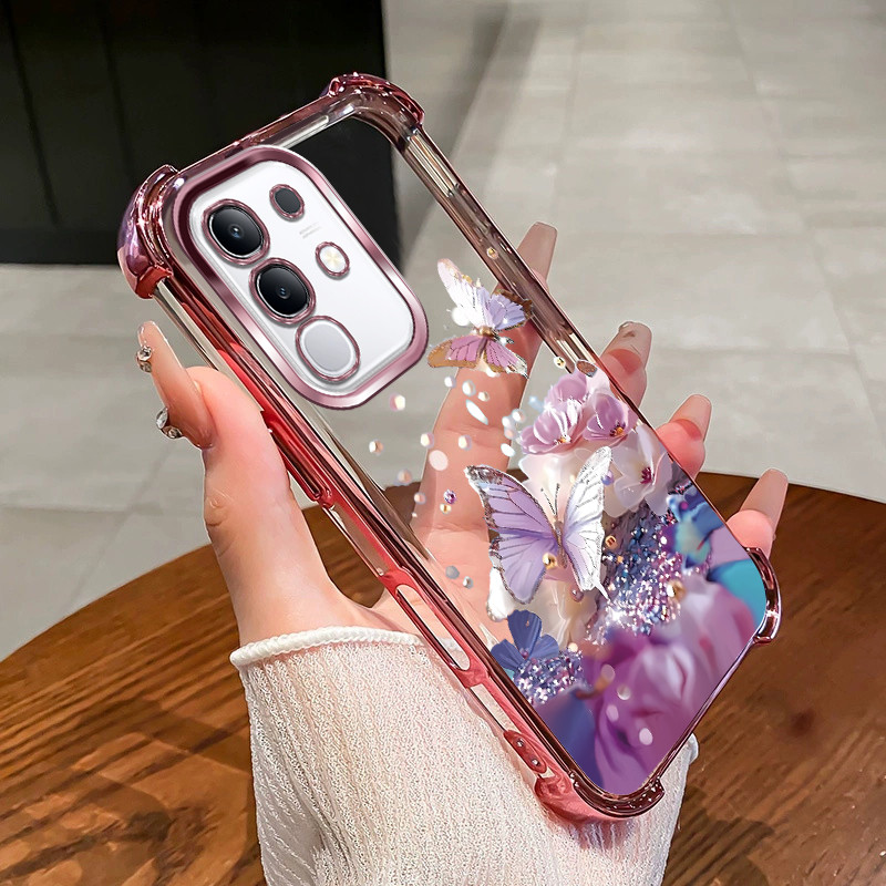 กันกระแทกเคสสําหรับ Vivo Y29 4G Y29S Y04 เคสโทรศัพท์ TPU 2025 ออกแบบใหม่ผีเสื้อดอกไม้อุปกรณ์เสริมฝาครอบ SZ28