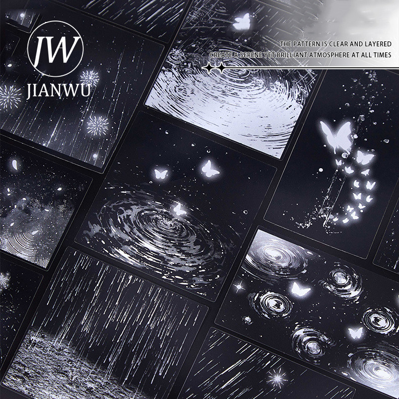 JIANWU วันนี้ Rain Series Vintage Rain Landscape วัสดุ Collage PET สติกเกอร์ Creative DIY วารสารสมุดภาพเครื่องเขียน