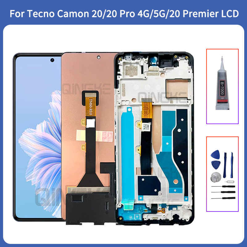 สําหรับ Tecno Camon 20 Pro 4G 5G LCD CK6 CK6n CK7n CK8n จอแสดงผล Touch Screen Digitizer Assembly สําหรับ Tecno Camon 20 Premier CK9n LCD กรอบ