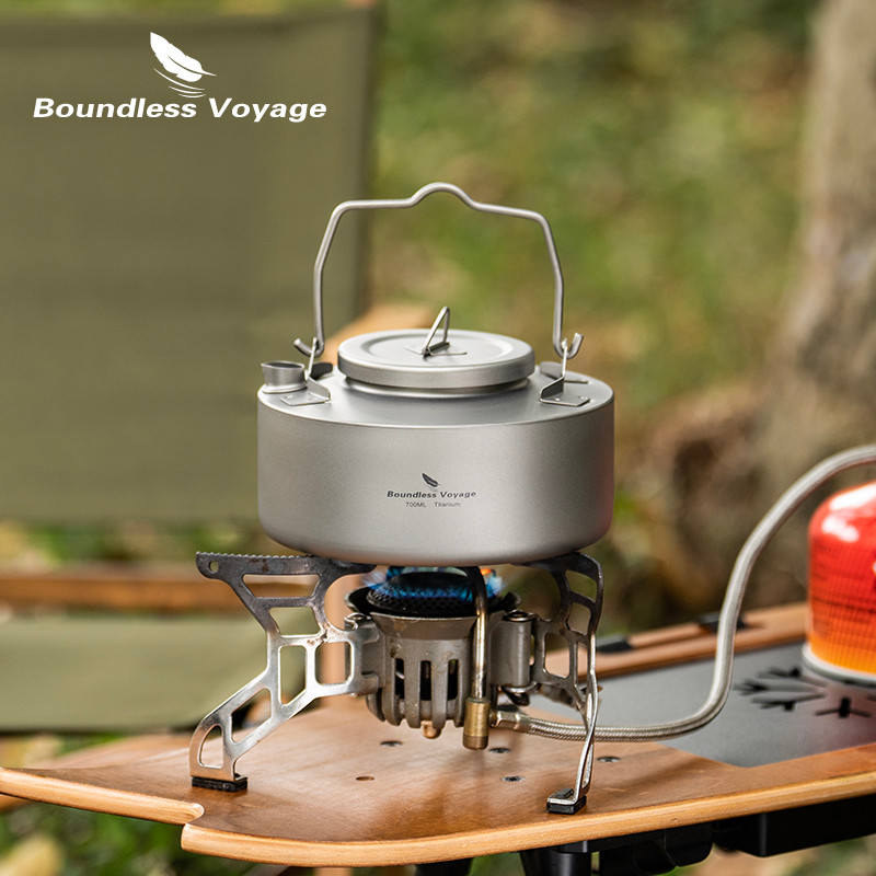 Boundless Voyage 700ML Camping Titanium กาต้มน้ํา Ultralight กาแฟหม้อชากรองและพับ Bushcraft Gear สํา
