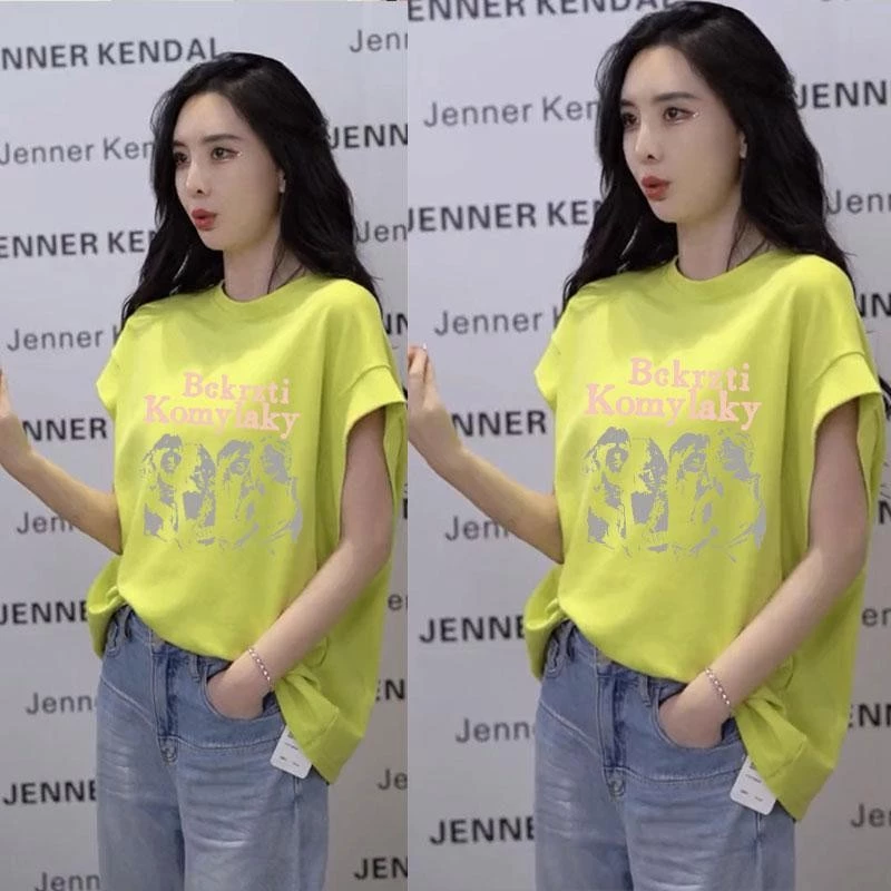 เสื้อเชิ้ตทรงหลวมลำลองแขนกุดสไตล์เกาหลี เสื้อผ้าแฟชั่นไซส์ใหญ่สำหรับสาวอวบ เสื้อยืดผู้หญิงสวยๆ สุดฮิต ลายสกรีนพิมพ์ thumbnail 8