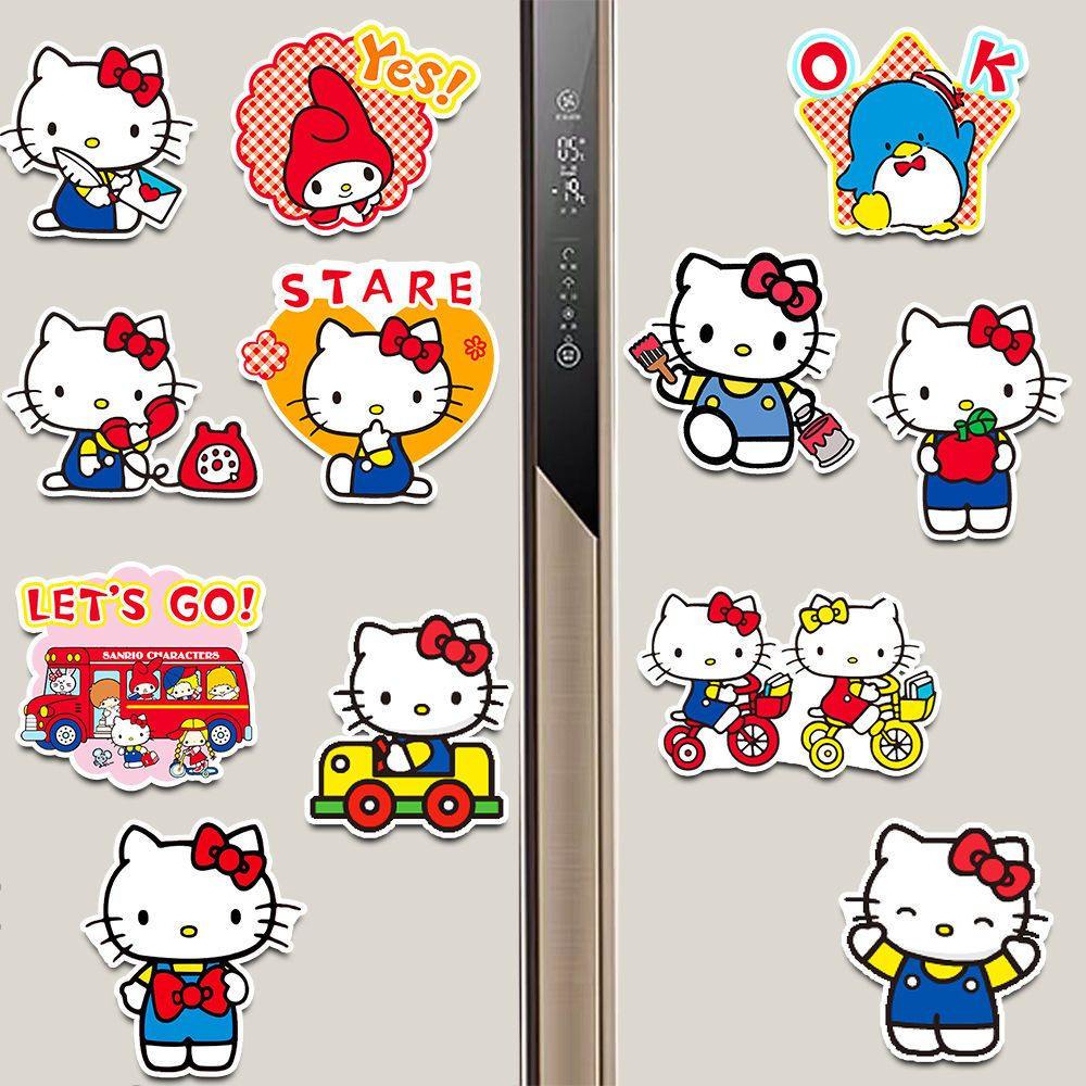 แม่เหล็กตู้เย็นคิตตี้ 12 ชิ้น ✨ แม่เหล็ก ชาร์มติดง่าย+ถอดไม่คราบ | ของขวัญแต่งครัวเกมรันโดนใจ
