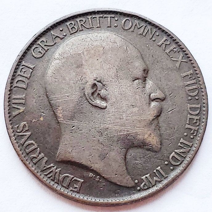 Edward Seven UK 1902-1910 1/2 Pence Bronze เหรียญ 25.5 มม.5.2g เทพธิดา Edward Seven UK 1902-1910 1/2