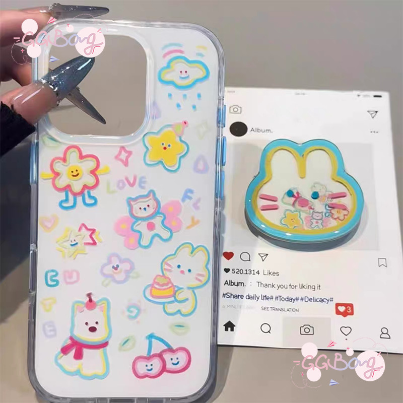 เคสไอโฟน 16สำหรับIPhone 13 15 11 16 12 14 Pro Max XR XS X Max 16 15 7 8 Plusลูกแมว ลูกสุนัข กระต่าย เชอร์รี่ ดาว ปก ใหม่