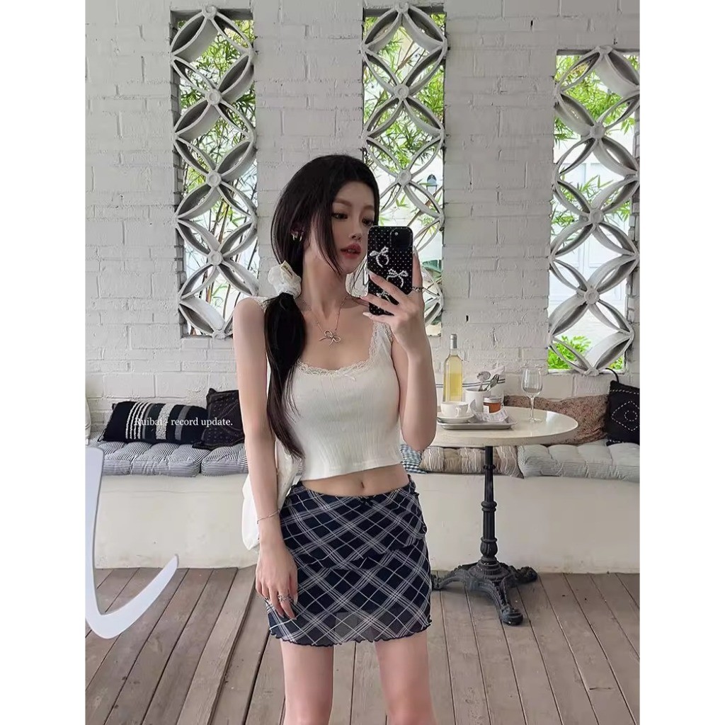 กระโปรงสั้นสีกรม ลายสก็อต ทรงเอ ผ้าตาข่าย มีซับในเต็มตัว เอวยางยืด ใส่สบาย เซ็กซี่ ยืดได้เยอะ #2433 - รูปที่ 4