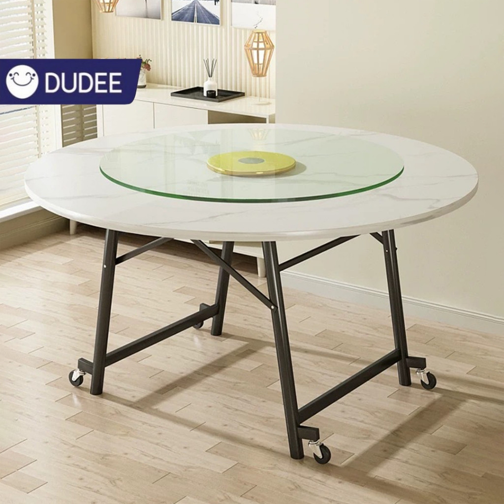 DUDEE โต๊ะกลมพับเก็บได้ มีล้อเลื่อน ไม่ต้องประกอบ