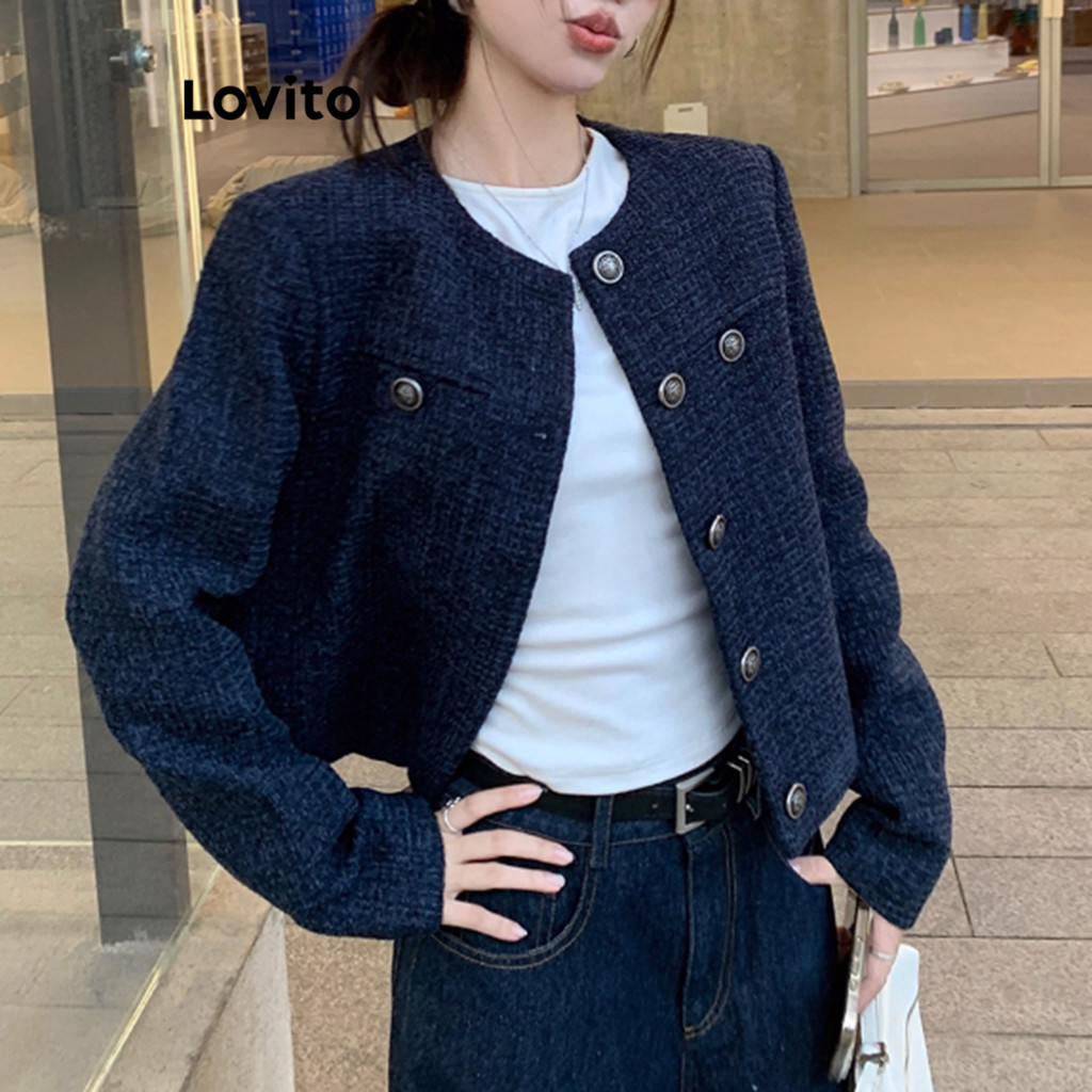 (Trendy) Lovito เสื้อแจ็คเก็ตลําลองเสื้อแจ็คเก็ตลายธรรมดาสําหรับผู้หญิง LNA79082